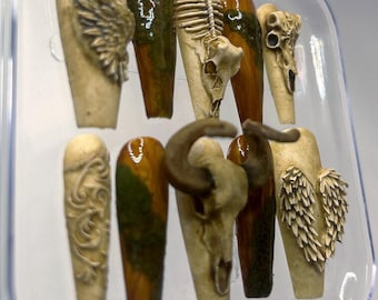 Bones and Moss inspired Press-On Nails