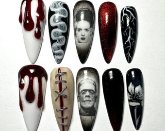 CUSTOM Frankenstein Inspired Nails