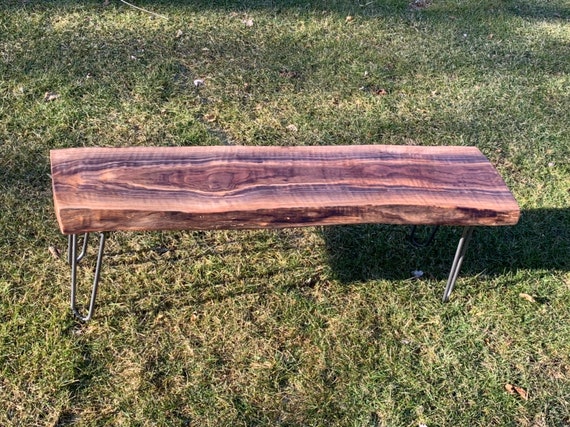 Handmade Live Edge Black Walnut Bench With Hairpin Legs Etsy