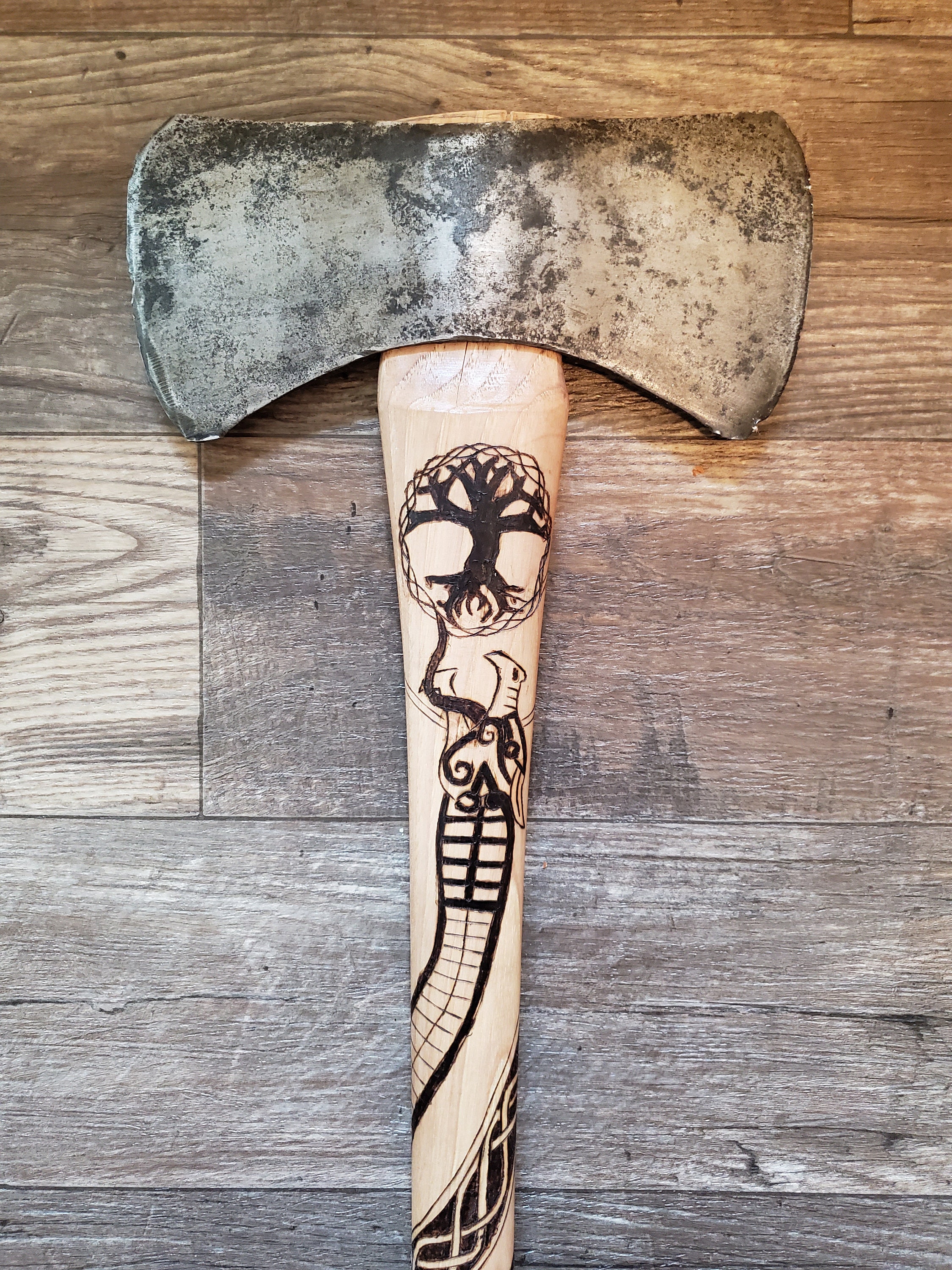 Custom Woodburned Axe Handle Nature Gift Rustic Art Etsy