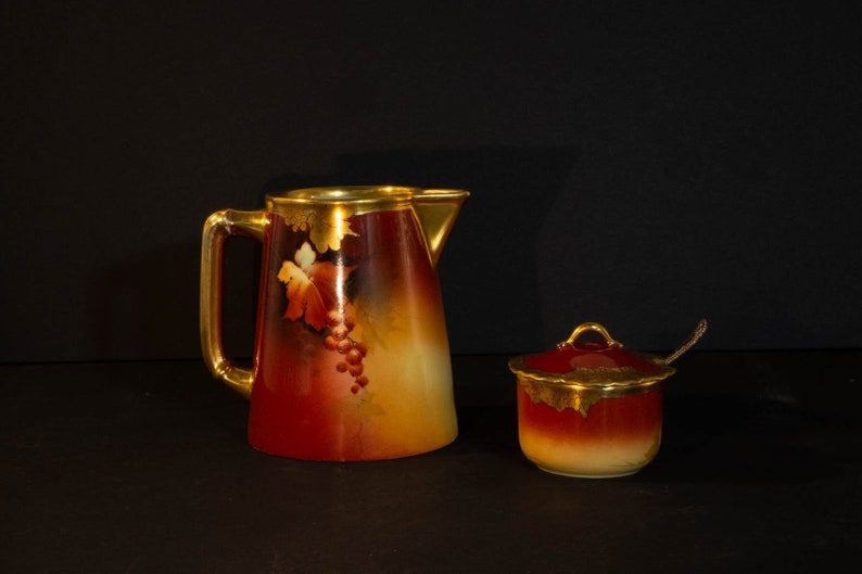 1900 c Pickard pitcher and mustard dish artist signed.