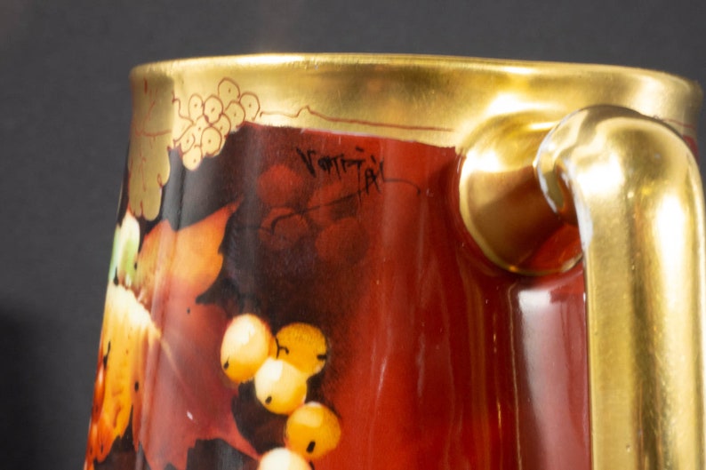 1900 c Pickard pitcher and mustard dish artist signed.