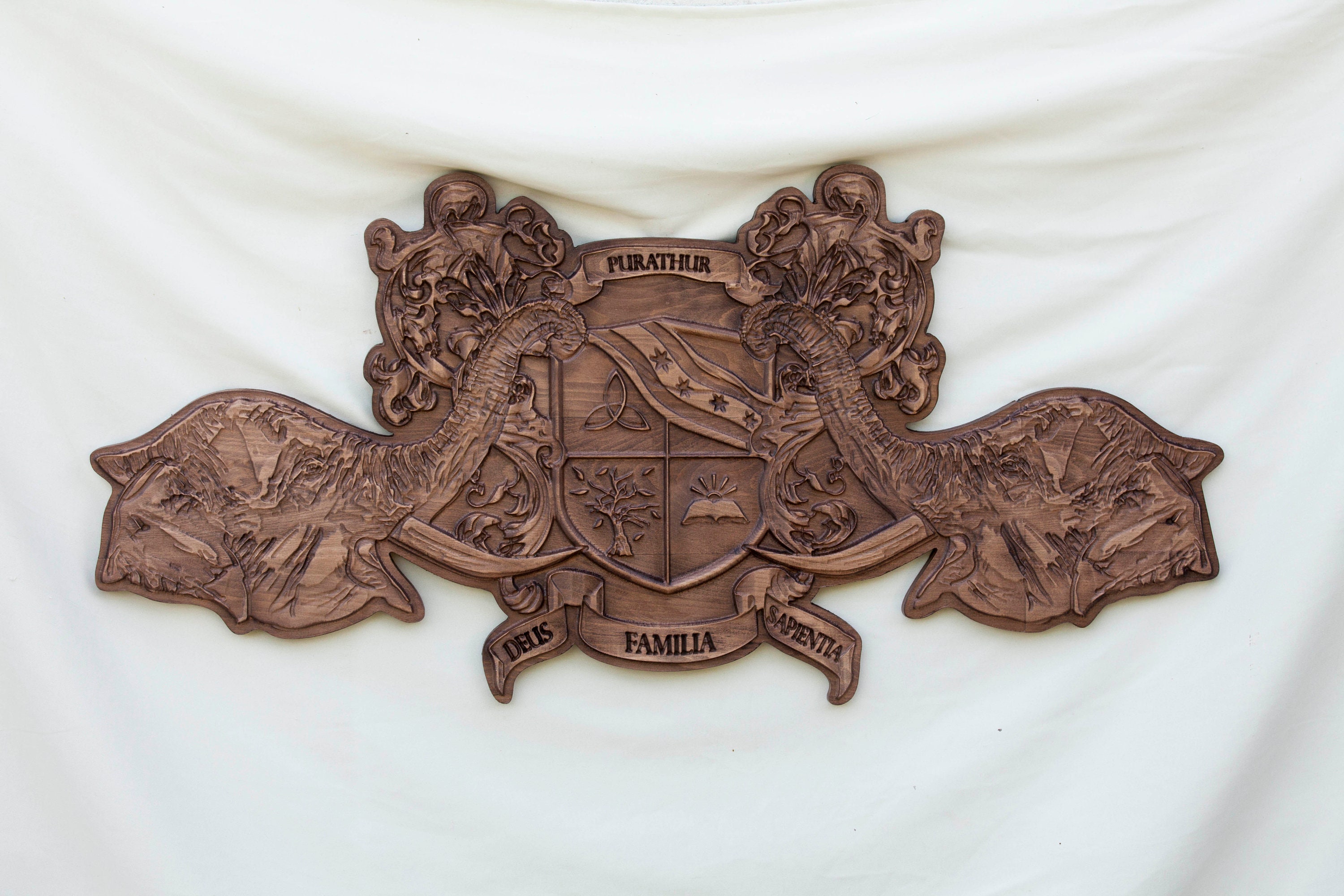 Extra Large Family Crest Woodcarving Custom Wood Coat of Arms Etsy