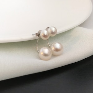 Freshwater Pearl Earrings, Double Pearl Jewlery, Pearl Ear Jacket Earring, Wedding Gift, Simple Pearls Studs, Bridesmaid Jewelry