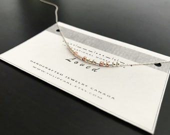 Loved Morse Code Necklace: Sterling Silver, Rose Gold Beaded Jewelry