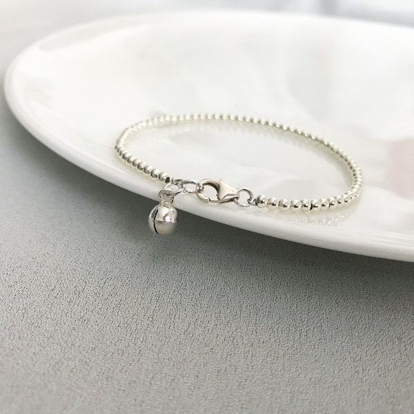 Sterling Silver Bell Beaded Bracelet, Minimalist jewelry, Delicate Jewelry, Bridesmaid Gift, Layering Bracelet, Stacked bracelet, Birthday