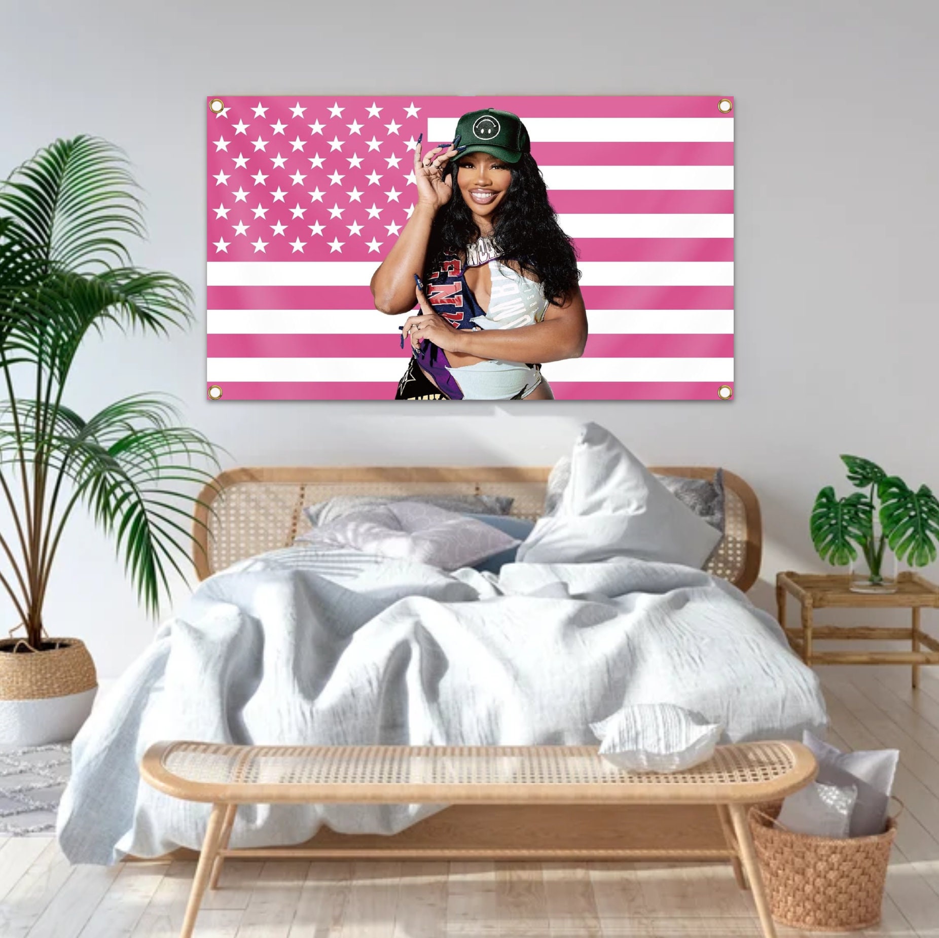 Sza Flag Tapestry For College Dorm Bedroom, Pink American Flag