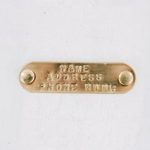 Dog Name Plate, Personalized Brass Hand Stamped Dog ID Tag, Dog Collar Tag with Name, Address, Phone Number