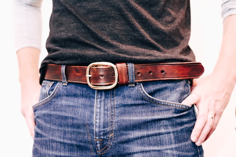 Brown Leather Belt, Handmade Men's Belt, High Quality Leather Belt, Anniversary Gift for Him image 3