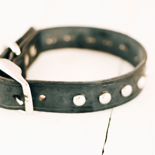 Leather Studded Medium Dog Collar, Black Leather Collar with Silver Studs, Pet Lover Gift, Puppy Collar