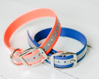 Collar reflectante BioThane para perros, impermeable, collar para nadar, collar duradero para perros