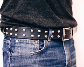 Leather Studded Belt for Him or Her, Handmade Black Men's Leather Studded Belt for Him or Her, Handmade Black Men's