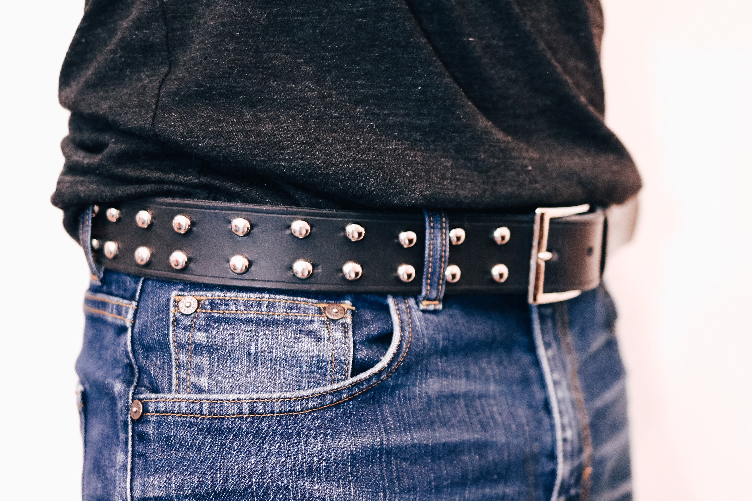 Studded Leather Punk Belt Men, Men Belts Studded Jeans