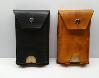 Leather Cell Phone Case with Button Enclosure, Handmade Heavy Duty Durable Case for iPhone or Samsung