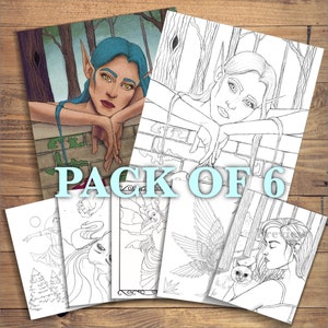 Fantasy Girl Coloring Page Set | Digital File Download