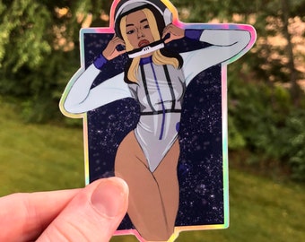 Holographic vinyl Sticker: Space girl | Waterproof water bottle sticker | Laptop Sticker