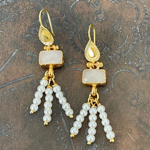Pearl Earrings, ottoman Earrings, Turkish earrings, 21ct Gold plated brass, gemstone earrings, gold earrings, Gift for her