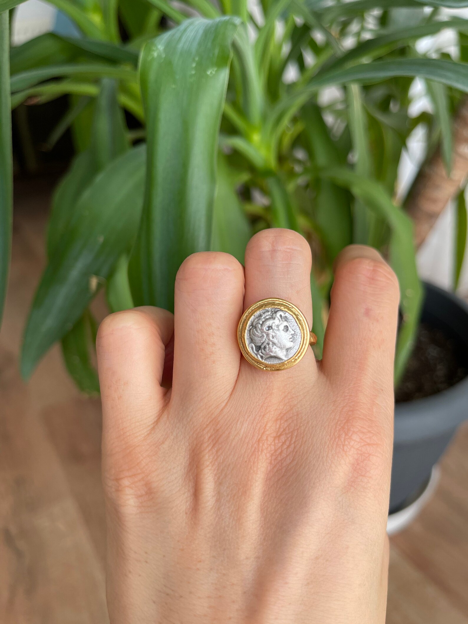Ancient Coin Ring Roman Coin Coin Ring Gold Plated Brass Etsy