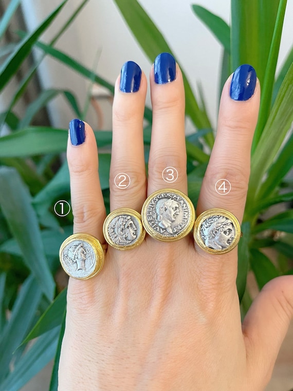 Ancient Coin Ring Roman Coin Gold Plated Brass Ottoman Style Statement Ring Free Size Etsy Ireland