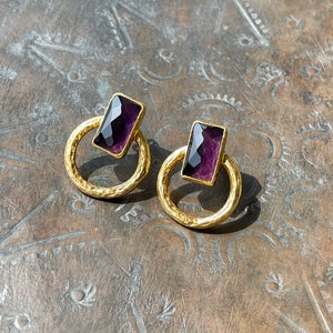 Amethyst Earrings, Ottoman Earrings, Gold plated brass, Turkish earrings, gemstone earrings, stud earrings