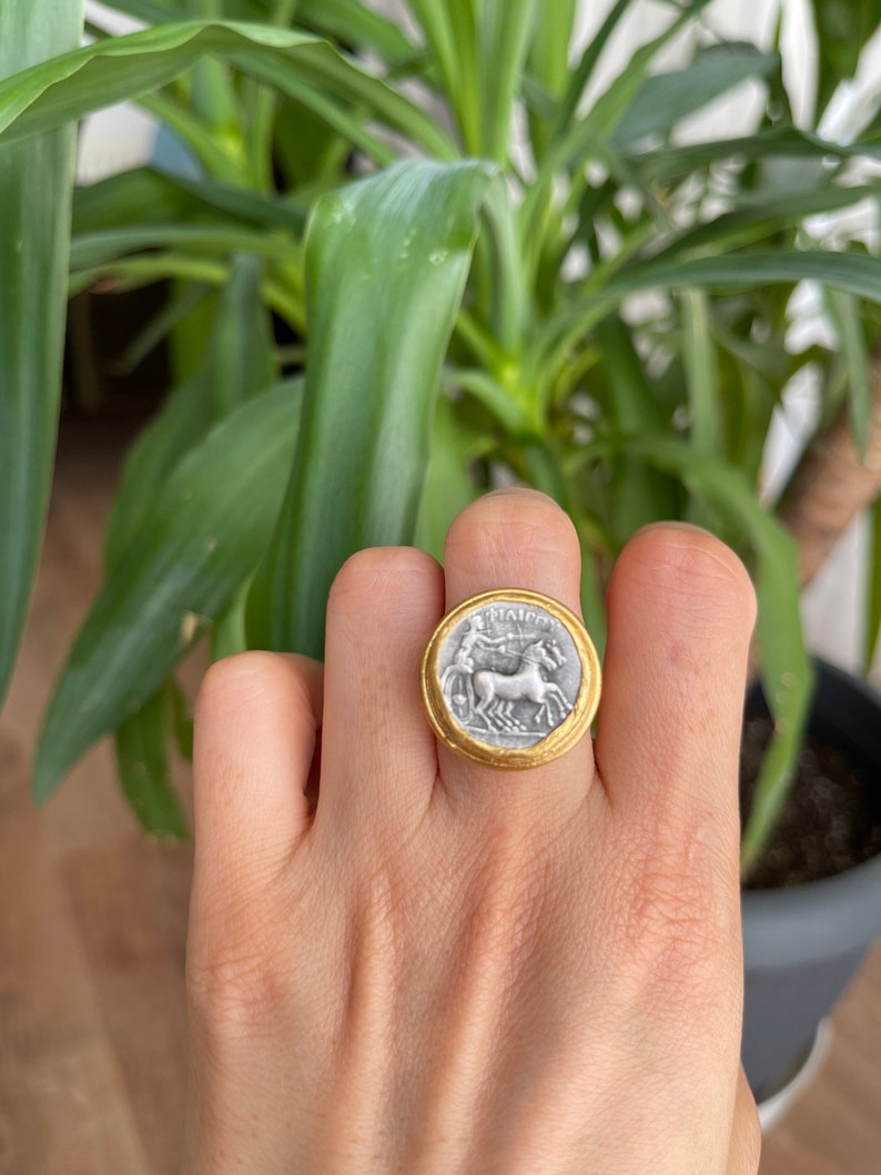 Ancient Coin Ring Roman Coin Coin Ring Gold Plated Brass Etsy