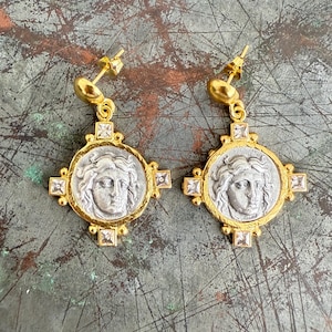 Ancient Coin Earrings, Roman coin earrings, Gold plated brass, statement earrings, ottoman jewelry, Turkish earrings
