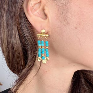 Turquoise Earrings, Ottoman Earrings, 21ct Gold plated brass, Ottoman style, gemstone earrings, Gift for her