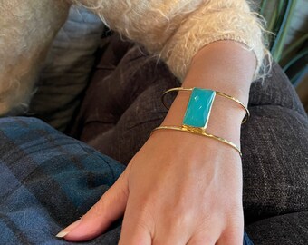 Aqua Chalcedony bangle, Gold bangle, Chalcedony bracelet , Gem Stone bangle, Gold bracelet, Ottoman Bangle, Chalcedony cuff