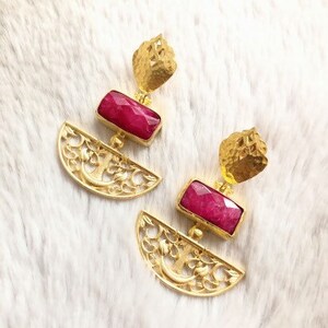 Ruby Earrings, Ottoman Earrings, Gold plated brass, Turkish earrings, gemstone earrings, stud earrings