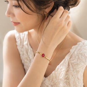 Ruby Gold Cuff Bracelet, Ruby Gemstone Bracelet, Adjustable Gold Bangle, Dainty Red Stone Bracelet, Minimalist Jewelry, Gift for Her