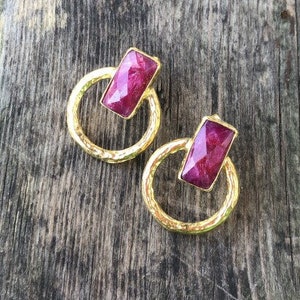 Ruby Earrings, Ottoman Earrings, Gold plated brass, Turkish earrings, gemstone earrings, stud earrings