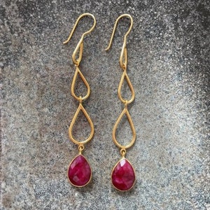 Ruby Earrings, Ottoman Earrings, Gold plated brass, Ottoman style, gemstone earrings, Dangle earrings, Drop earrings,