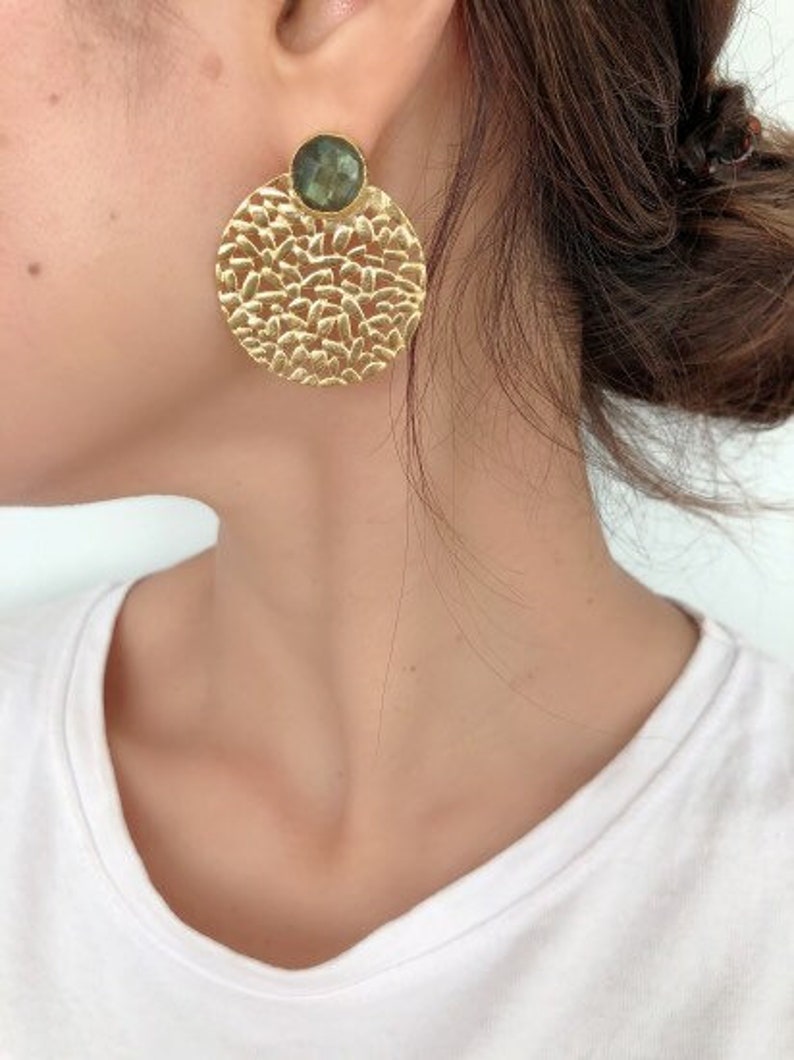 Turkish earrings stud earrings Gold plated brass Labradorite Earrings Ottoman Earrings gemstone earrings statement earring