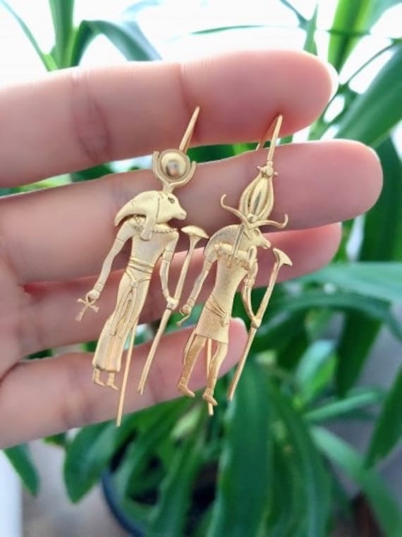 Buy Egyptian Earrings, Tribal Earrings, Gold Plated Brass