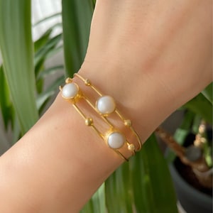 Pearl bangle, Gold bangle, Pearl bracelet , Gem Stone bangle, Gold bracelet, Ottoman Bangle, Pearl cuff, Turkish jewelry