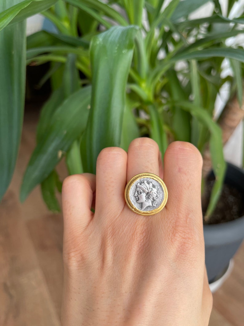 Ancient Coin Ring Roman Coin Coin Ring Gold Plated Brass Etsy