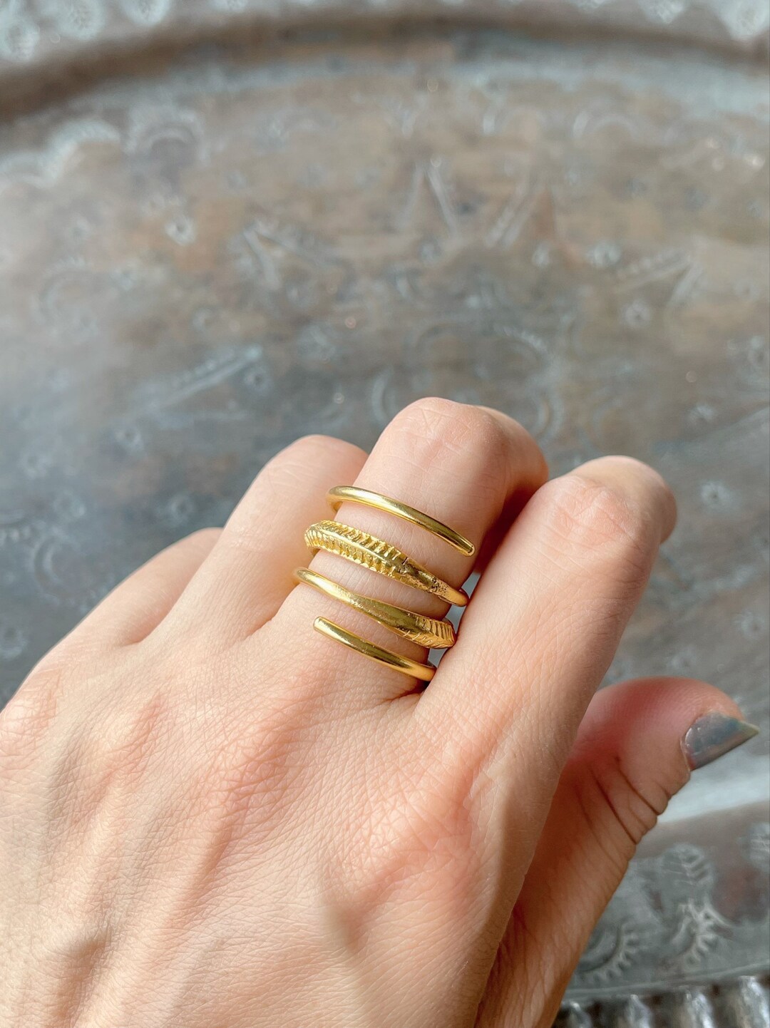 Spiral Ring Gold Plated Brass Snake Rings Statement Ring Etsy