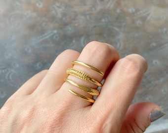 Spiralring, vergoldetes Messing, Schlangenringe, Statement-Ring, freie Größe
