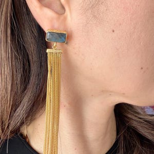 Pendientes otomanos de labradorita, latón chapado en oro, pendientes con borla de cadena