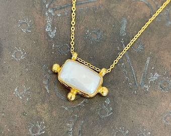 Pearl necklace, Ottoman necklace, Gem stone necklace, Gold plated necklace, Boho necklace, Gift for woman