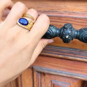 Sapphire Rings, Ottoman Rings, Gold plated brass, Ottoman style, gemstone Rings, Statement ring, Free size