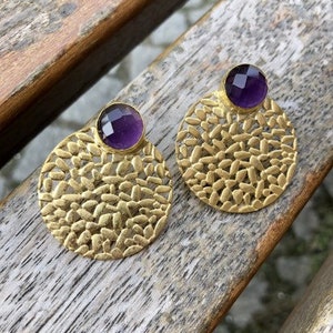 Amethyst Earrings, Ottoman Earrings, Gold plated brass, Turkish earrings, gemstone earrings, statement earring, stud earrings