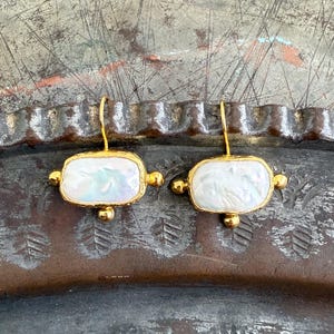Pearl Earrings, Gold plated brass, Turkish earrings, gemstone earrings, statement earring, gift for her