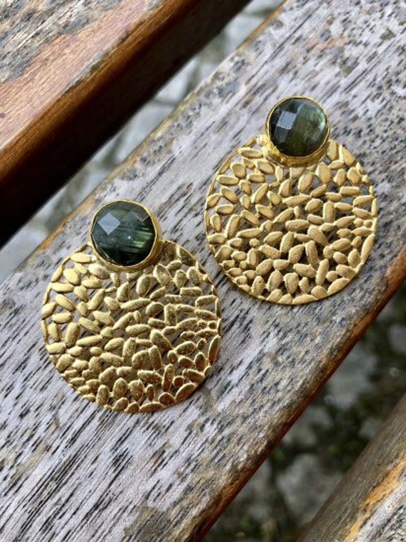 Turkish earrings stud earrings Gold plated brass Labradorite Earrings Ottoman Earrings gemstone earrings statement earring