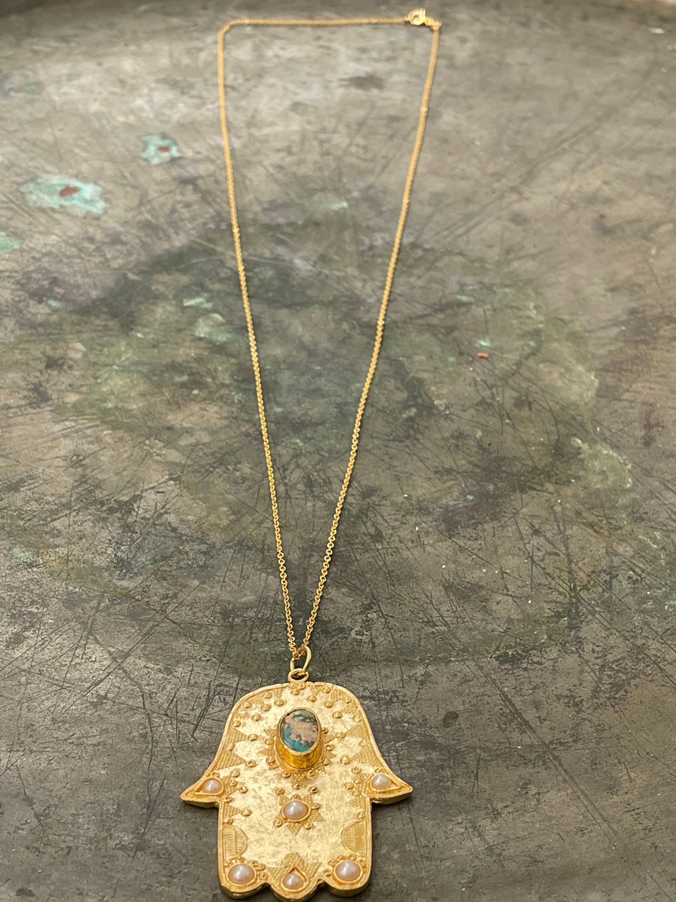 Collier Plaque Hamsa En Plaqué Or 18 Carats – Pendentif Porte-bonheur, Neuf Sans Emballage