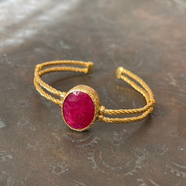 Ruby bangle, Gold bangle, Gem Stone bangle, 21k Gold plated, Ottoman Bangle, boho bangle, gift for women, Christmas gift