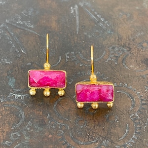 Ruby Earrings, stylish Earrings, Gold plated brass, Ottoman style, gemstone earrings,Dangle earrings,