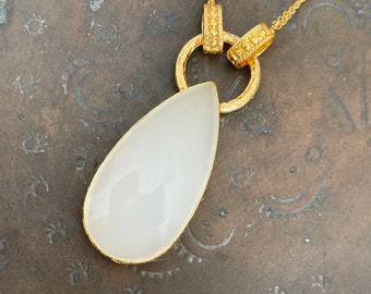 White chalcedony necklace, Ottoman necklace, Gem stone necklace, Boho necklace, Gift for woman, statement necklace