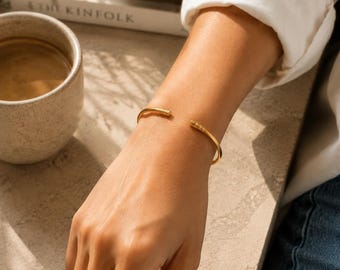 21k Gold Plated Egyptian Cuff Bracelet Minimal Boho Bangle Everyday Gold Jewelry Handmade Turkish Bracelet