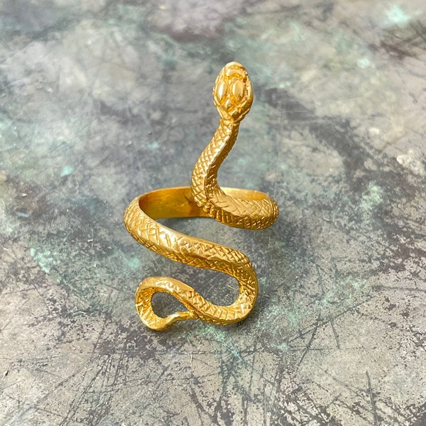 Snake Ring, Exotic Rings, Gold plated brass, Ottoman style, Statement ring, Free size